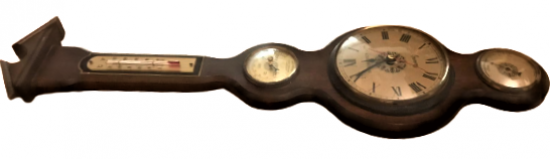 FRANSIZ AHŞAP ÜZERİNE 4 FONKSİYONLU TERMOMETRE BAROMETRE SAAT DERECE